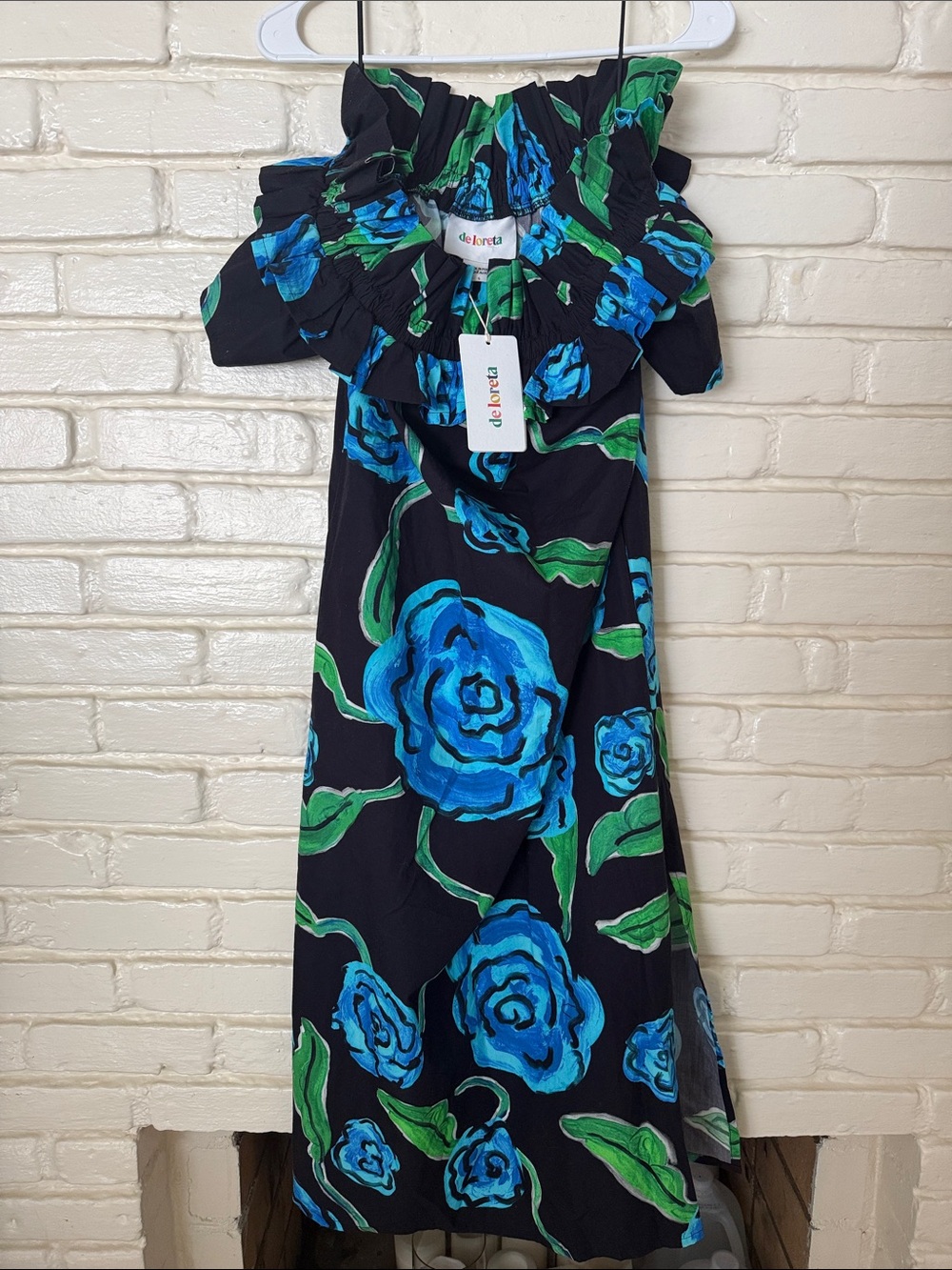 de loreta Blue & Green Floral Off-Shoulder Maxi Dress. brand new